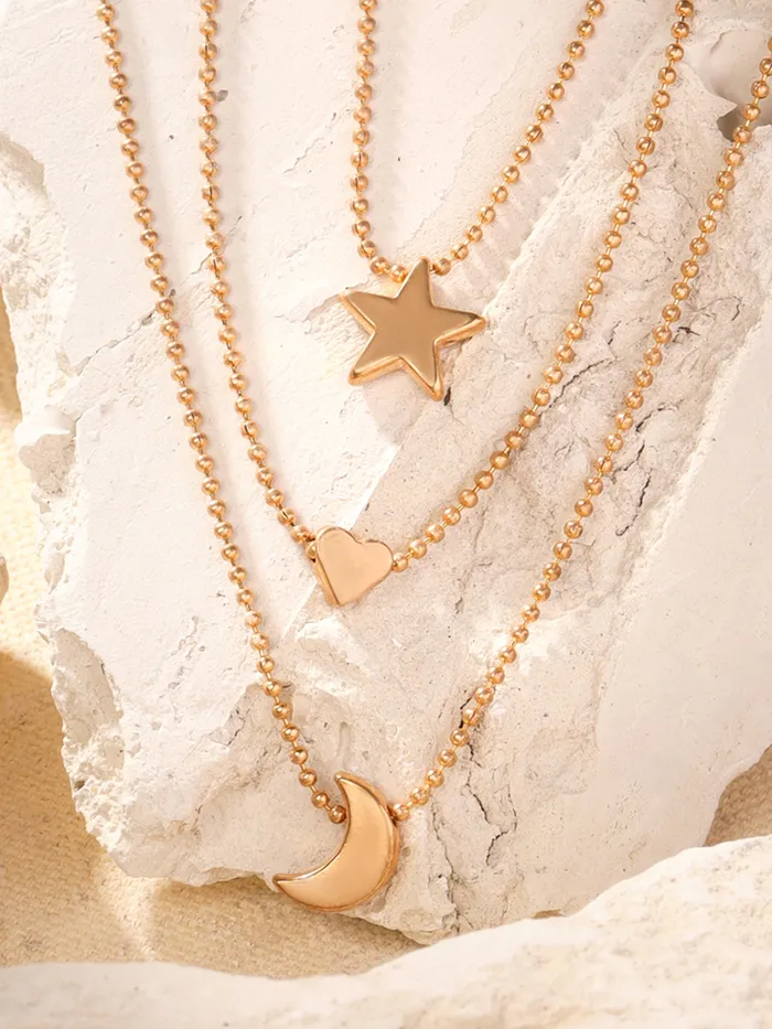 Yellow Chimes Necklaces Multi Layered Chain Necklace Fashion Gold Plated Choker with Moon Heart Star One Size Gold