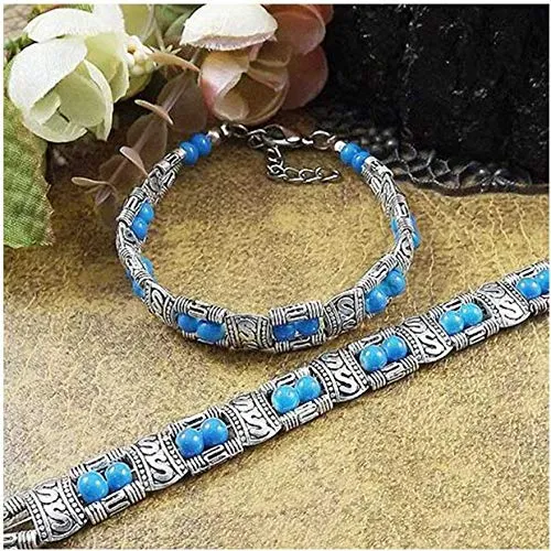 Yellow Chimes Necklaces Yellow Chimes Antique Oxidized Silver Vintage Tibetan Gypsy Bohemian Blue Beads Bracelet For Women and Girls