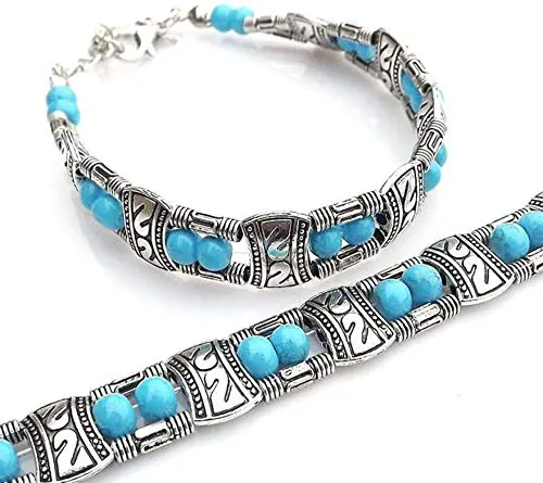 Yellow Chimes Necklaces Yellow Chimes Antique Oxidized Silver Vintage Tibetan Gypsy Bohemian Blue Beads Bracelet For Women and Girls
