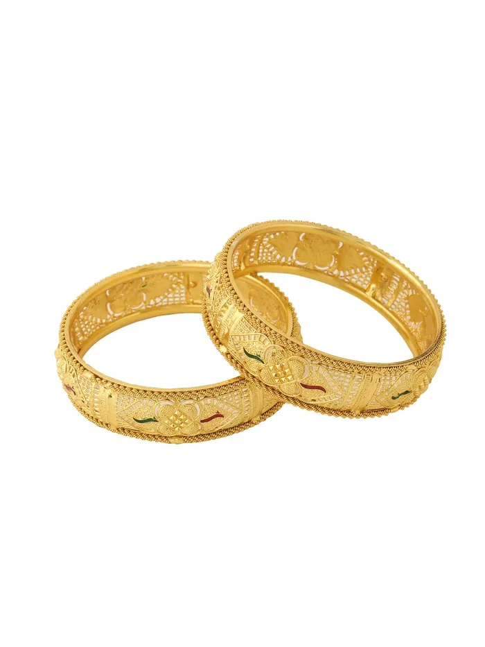 Yellow Chimes Necklaces Yellow Chimes Bangles for Women Gold Toned Traditional Designed Meenakari Touch Bangles for Women and Girls
