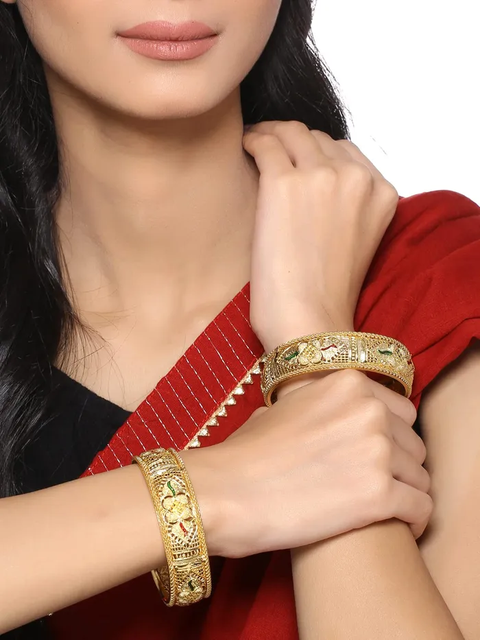 Yellow Chimes Necklaces Yellow Chimes Bangles for Women Gold Toned Traditional Designed Meenakari Touch Bangles for Women and Girls