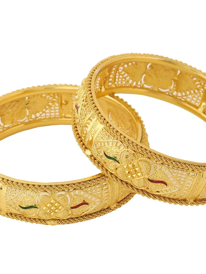 Yellow Chimes Necklaces Yellow Chimes Bangles for Women Gold Toned Traditional Designed Meenakari Touch Bangles for Women and Girls