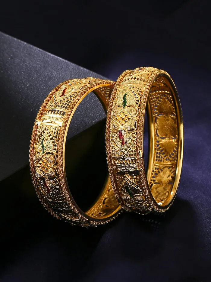 Yellow Chimes Necklaces Yellow Chimes Bangles for Women Gold Toned Traditional Designed Meenakari Touch Bangles for Women and Girls