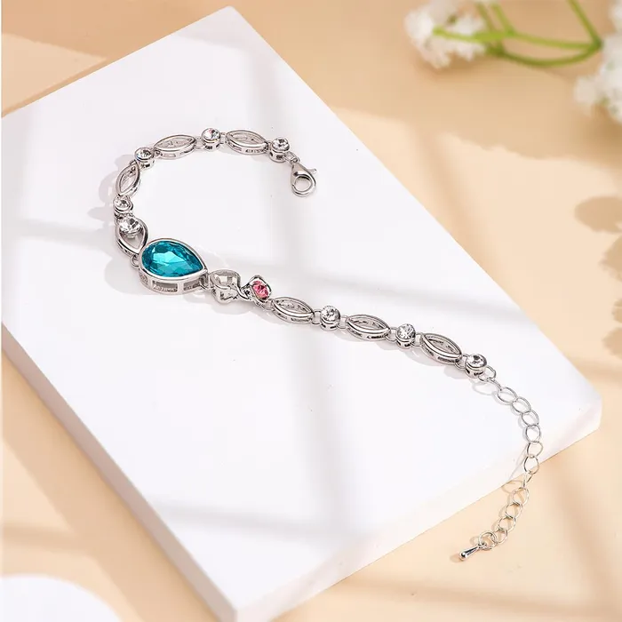 Yellow Chimes Necklaces Yellow Chimes Bracelet for Women and Girls Crystal Bracelets for Women Silver Tone Blue Crystal Studded Bracelet Birthday Gift For girls and women Anniversary Gift for Wife