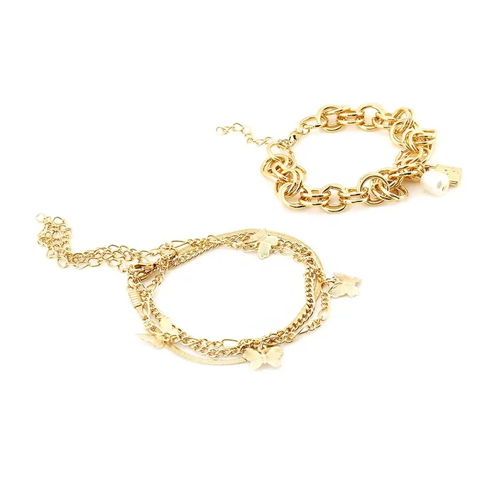 Yellow Chimes Necklaces Yellow Chimes Bracelet for Women and Girls Golden Charm Bracelets for Women 4 Pcs Combo Gold Plated Butterfly Hanging Charm Bracelet for Girls Birthday Gift for Girls Women