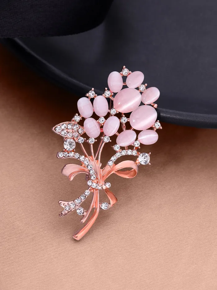 Yellow Chimes Necklaces Yellow Chimes Brooch for Women Elegant Opal Stone Rosegold Plated Floral Shaped Crystal Brooch for Women and Girls