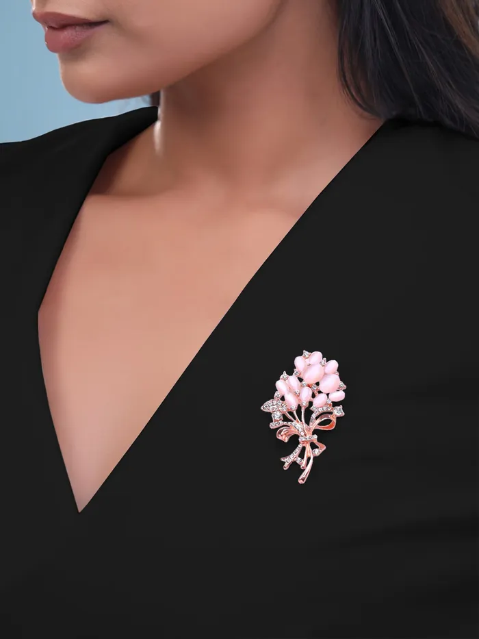 Yellow Chimes Necklaces Yellow Chimes Brooch for Women Elegant Opal Stone Rosegold Plated Floral Shaped Crystal Brooch for Women and Girls