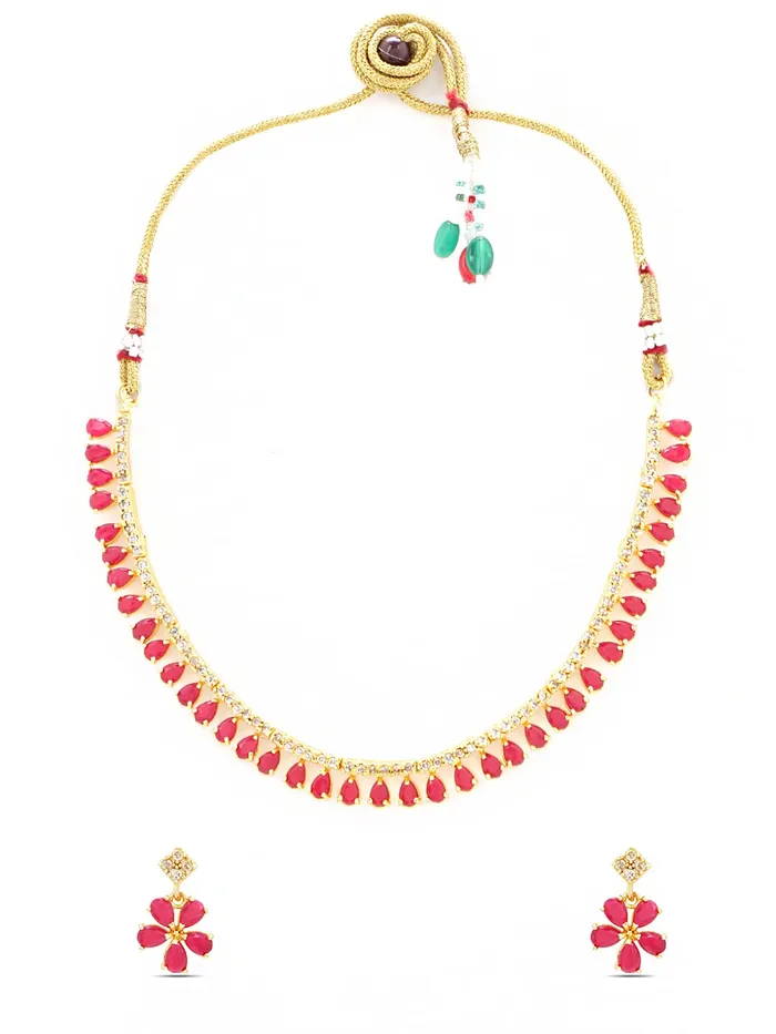 Yellow Chimes Necklaces Yellow Chimes Choker Necklace Set for Women Gold Plated Traditional Jewellery Set Floral Pink Crystal Choker Necklace Set for Women and Girls