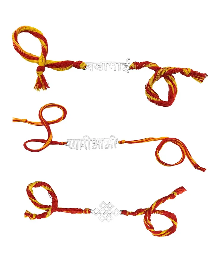 Yellow Chimes Necklaces Yellow Chimes Combo of 3 Pcs Handmade Dori Worked Gold and Silver Toned OM My BRO and Celtic Design Rakhi for Brother with Roli Chawal Red Silver Gold Medium YCTJRK16BHAYSLGL for Men