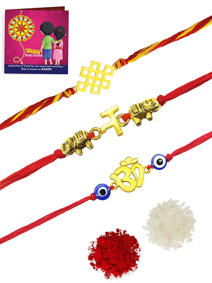 Yellow Chimes Necklaces Yellow Chimes Combo of 3 Pcs Handmade Dori Worked Gold Toned OM Initial Letter N and Celtic Design Evil Eye Beads Rakhi for Brother with Roli Chawal Red Gold Medium YCTJRK27BHAYGL Yellow Chimes Necklaces Yellow Chimes Combo of 3 Pcs Handmade Dori Worked Gold Toned OM Initial Letter N and Celtic Design Evil Eye Beads Rakhi for Brother with Roli Chawal Red Gold Medium YCTJRK27BHAYGL