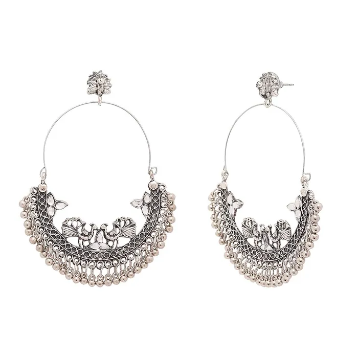 Yellow Chimes Necklaces Yellow Chimes Combo of Two Pairs German Silver Oxidised Chand Bali Bollywood Celebrity Choice Peacock ChandBali Earrings For Women and Girls
