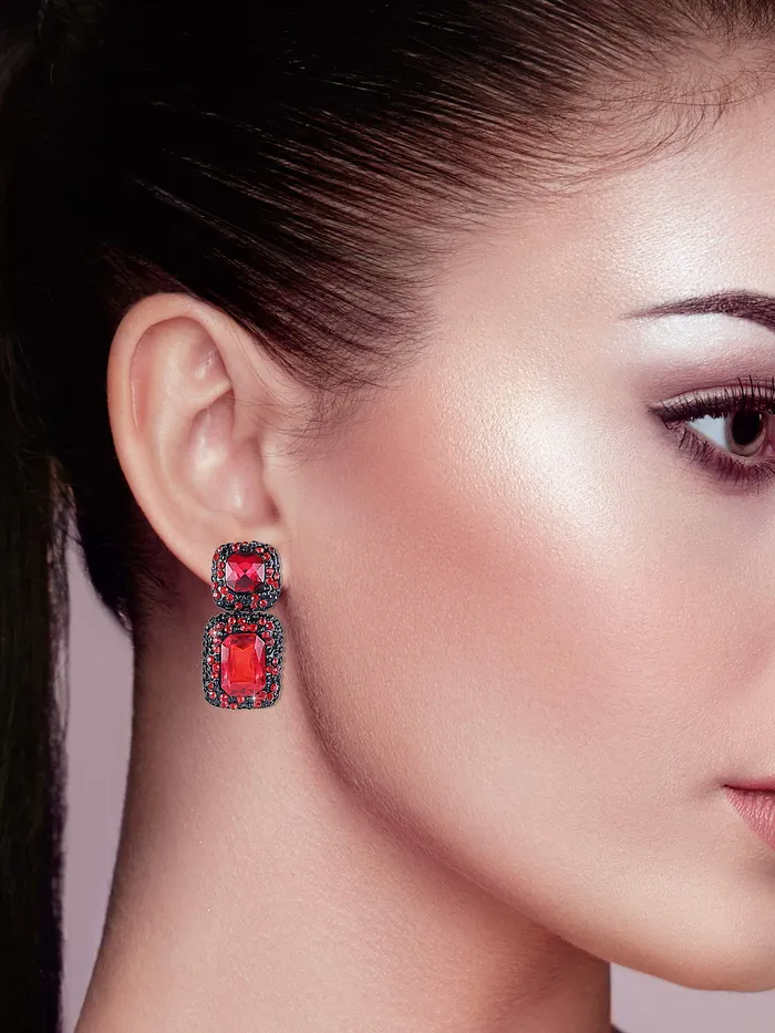 Yellow Chimes Necklaces Yellow Chimes Crystal Drop Earrings for Women Red Crystal Square Drop Earrings for Women and Girls