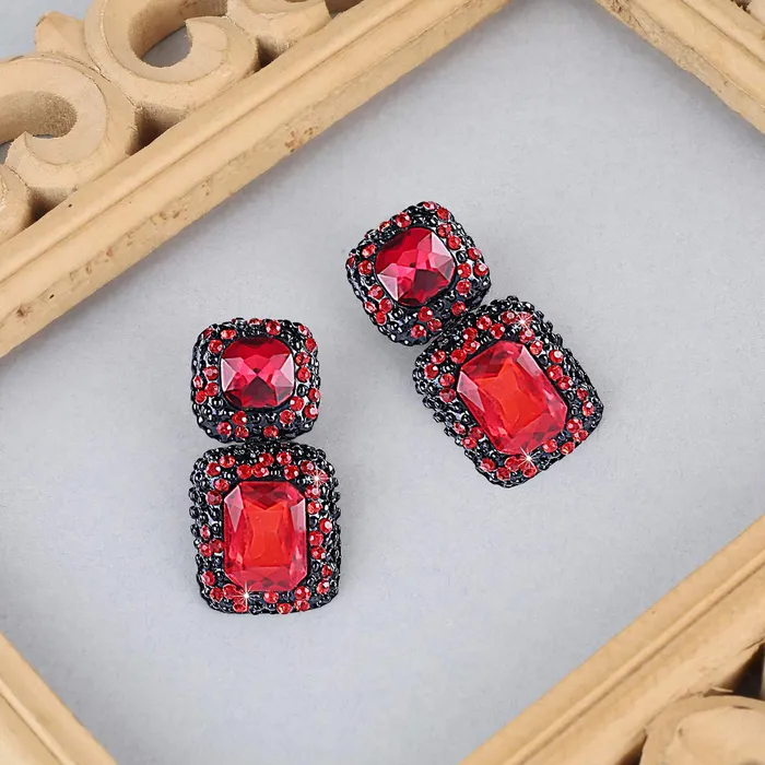 Yellow Chimes Necklaces Yellow Chimes Crystal Drop Earrings for Women Red Crystal Square Drop Earrings for Women and Girls