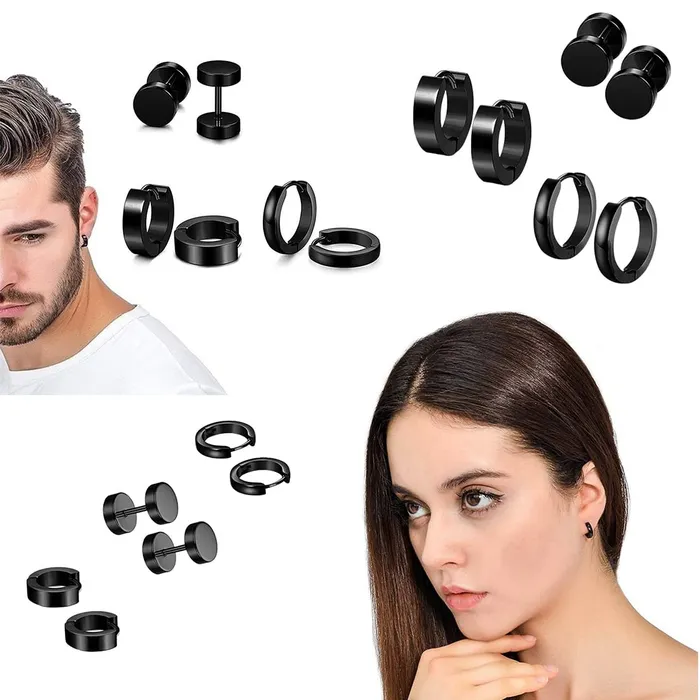 Yellow Chimes Necklaces Yellow Chimes Earrings for Men Boys Fashion Black Studs Set for Men Stainless Steel stud Earrings Combo Accessories Jewellery for Unisex Birthday Anniversary Gift