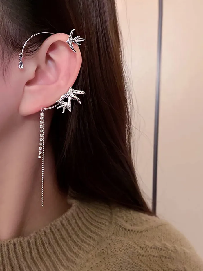 Yellow Chimes Necklaces Yellow Chimes Earrings for Women and Girls Fashion Silver Ear Cuff Silver Tone Ear Cuff Butterfly Cartilage Ear Clips Earrings Birthday Gift for Girls and Women Anniversary Gift for Wife