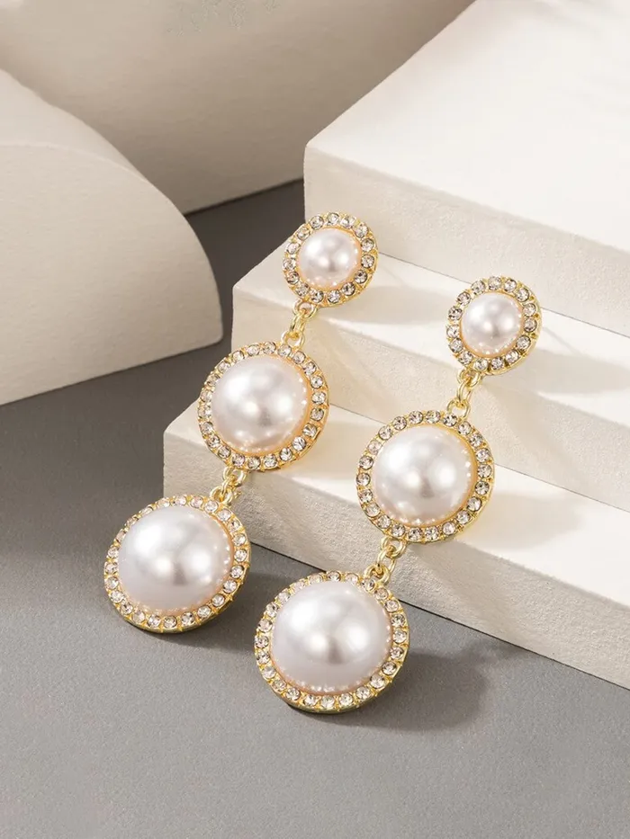 Yellow Chimes Necklaces Yellow Chimes Earrings for Women and Girls Fashion White Pearl Dangler Earrings Gold Plated Crystal Pearl Drop Dangler Earrings Birthday Gift for Girls Women Anniversary Gift for Wife