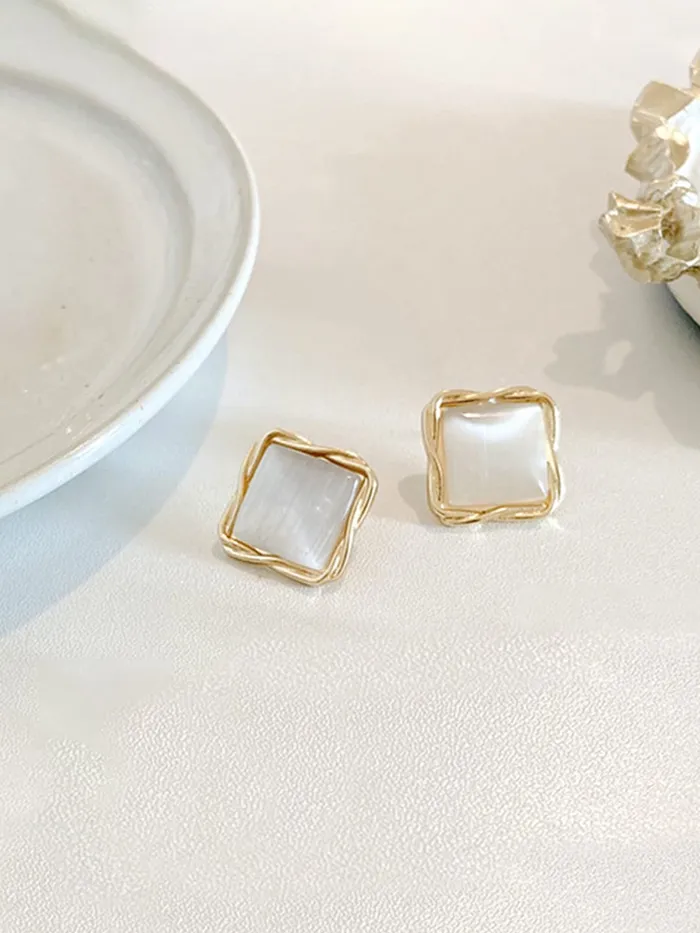 Yellow Chimes Necklaces Yellow Chimes Earrings for Women and Girls Studs for Girls Gold Tone Square Opal Stud Earrings Birthday Gift for girls and women Anniversary Gift for Wife