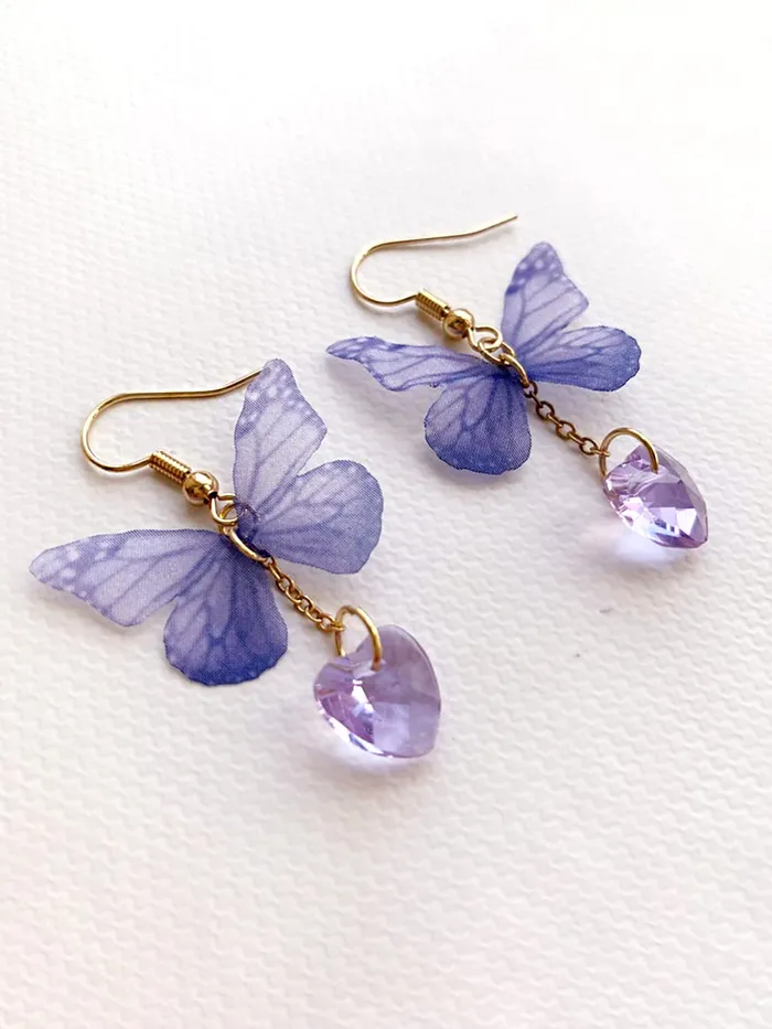 Yellow Chimes Necklaces Yellow Chimes Earrings For Women Blue Butterfly Attached Heart Hanging Drop Dangle Earrings For Women and Girls Valentine Gift for Girls