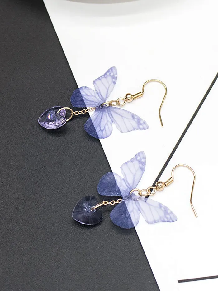 Yellow Chimes Necklaces Yellow Chimes Earrings For Women Blue Butterfly Attached Heart Hanging Drop Dangle Earrings For Women and Girls Valentine Gift for Girls