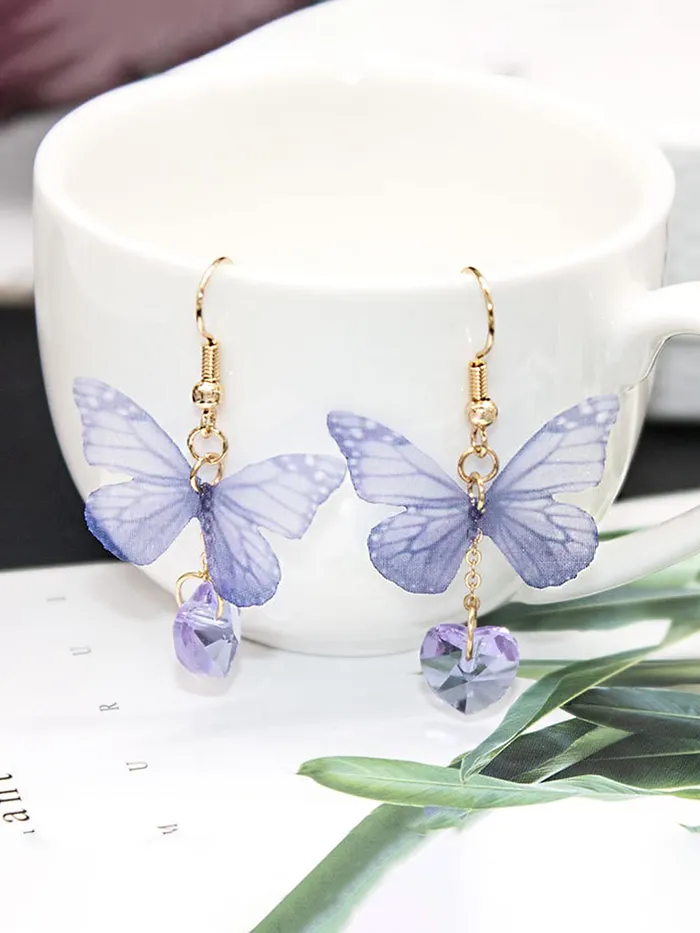 Yellow Chimes Necklaces Yellow Chimes Earrings For Women Blue Butterfly Attached Heart Hanging Drop Dangle Earrings For Women and Girls Valentine Gift for Girls