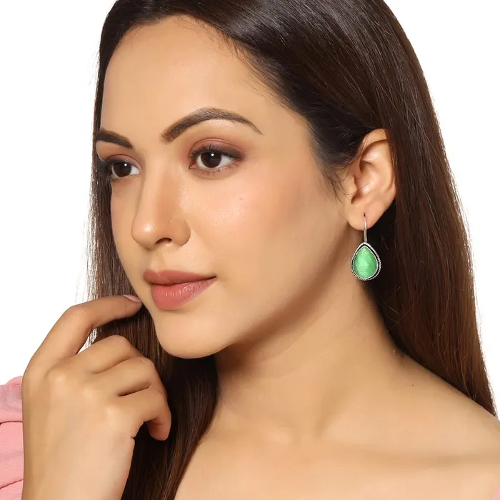 Yellow Chimes Necklaces Yellow Chimes Earrings For Women Combo Pack Of 2Pairs Of Earrings White and Blue Crystal Studded Tear Drop Shaped Drop Earrings For Women and Girls