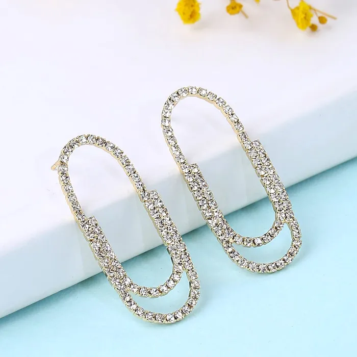 Yellow Chimes Necklaces Yellow Chimes Earrings For Women Gold Tone Pin Shaped Sparkling Crystal Studded Drop Stud Earrings For Women and Girls