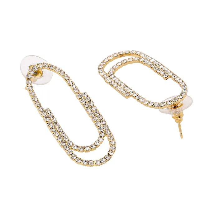 Yellow Chimes Necklaces Yellow Chimes Earrings For Women Gold Tone Pin Shaped Sparkling Crystal Studded Drop Stud Earrings For Women and Girls