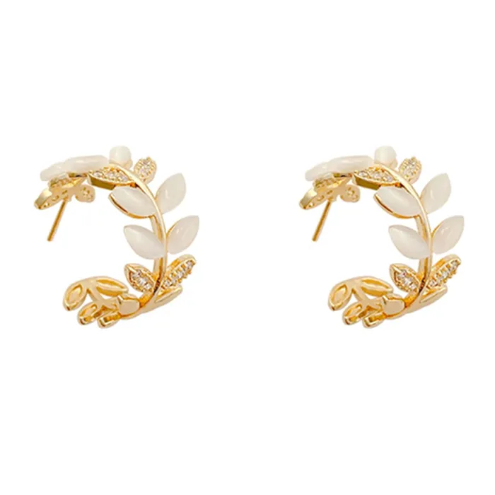 Yellow Chimes Necklaces Yellow Chimes Earrings For Women Gold Toned Leaflet Designed Crystal Stone Studded Half Bali Clip On Hoop Earrings For Women and Girls