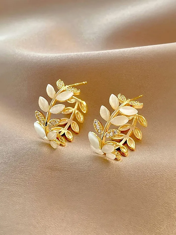 Yellow Chimes Necklaces Yellow Chimes Earrings For Women Gold Toned Leaflet Designed Crystal Stone Studded Half Bali Clip On Hoop Earrings For Women and Girls