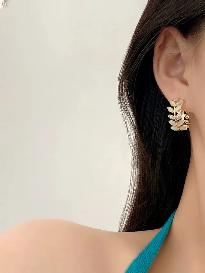 Yellow Chimes Necklaces Yellow Chimes Earrings For Women Gold Toned Leaflet Designed Crystal Stone Studded Half Bali Clip On Hoop Earrings For Women and Girls