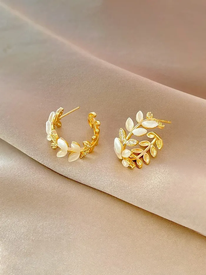 Yellow Chimes Necklaces Yellow Chimes Earrings For Women Gold Toned Leaflet Designed Crystal Stone Studded Half Bali Clip On Hoop Earrings For Women and Girls
