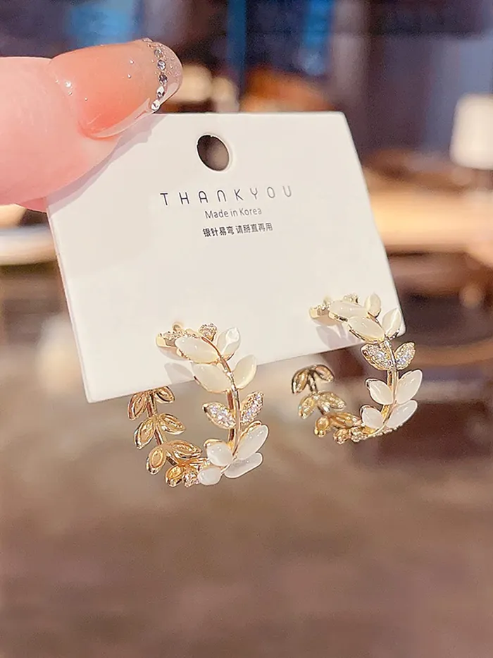 Yellow Chimes Necklaces Yellow Chimes Earrings For Women Gold Toned Leaflet Designed Crystal Stone Studded Half Bali Clip On Hoop Earrings For Women and Girls
