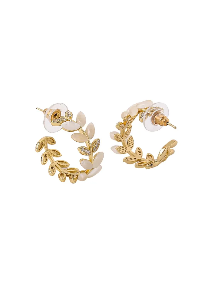 Yellow Chimes Necklaces Yellow Chimes Earrings For Women Gold Toned Leaflet Designed Crystal Stone Studded Half Bali Clip On Hoop Earrings For Women and Girls