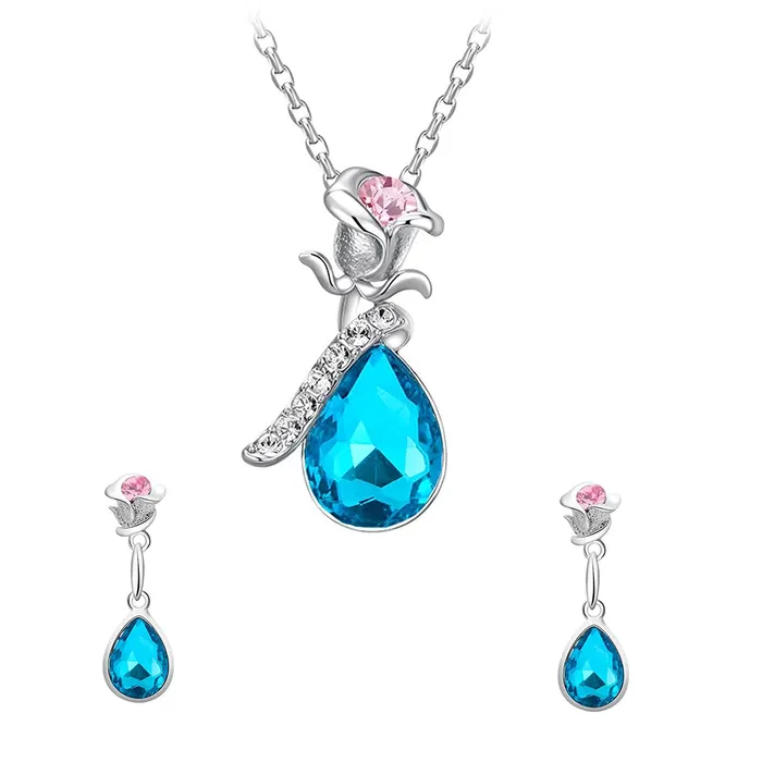 Yellow Chimes Necklaces Yellow Chimes Elegant Latest Fashion Silver Toned Blue Flower Crystal Designer Pendant Set for Women and Girls silver blue medium Yellow Chimes Necklaces Yellow Chimes Elegant Latest Fashion Silver Toned Blue Flower Crystal Designer Pendant Set for Women and Girls silver blue medium