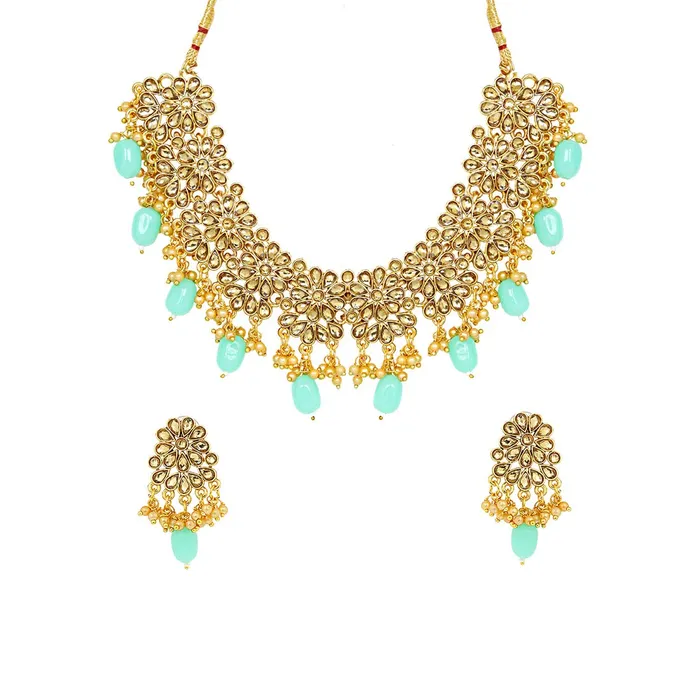 Yellow Chimes Necklaces Yellow Chimes Ethnic Gold Plated Floral Design Studded Kundan Jewellery Set Traditional Choker Necklace Set for Women and Girls Yellow Chimes Necklaces Yellow Chimes Ethnic Gold Plated Floral Design Studded Kundan Jewellery Set Traditional Choker Necklace Set for Women and Girls