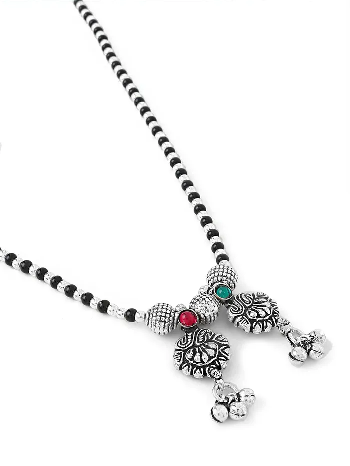 Yellow Chimes Necklaces Yellow Chimes Ethnic Mangalsutra For Women Oxidised Kolhapuri Maangalsutra Beaded Charm Maangalsutra with Earring Set For Women MS1