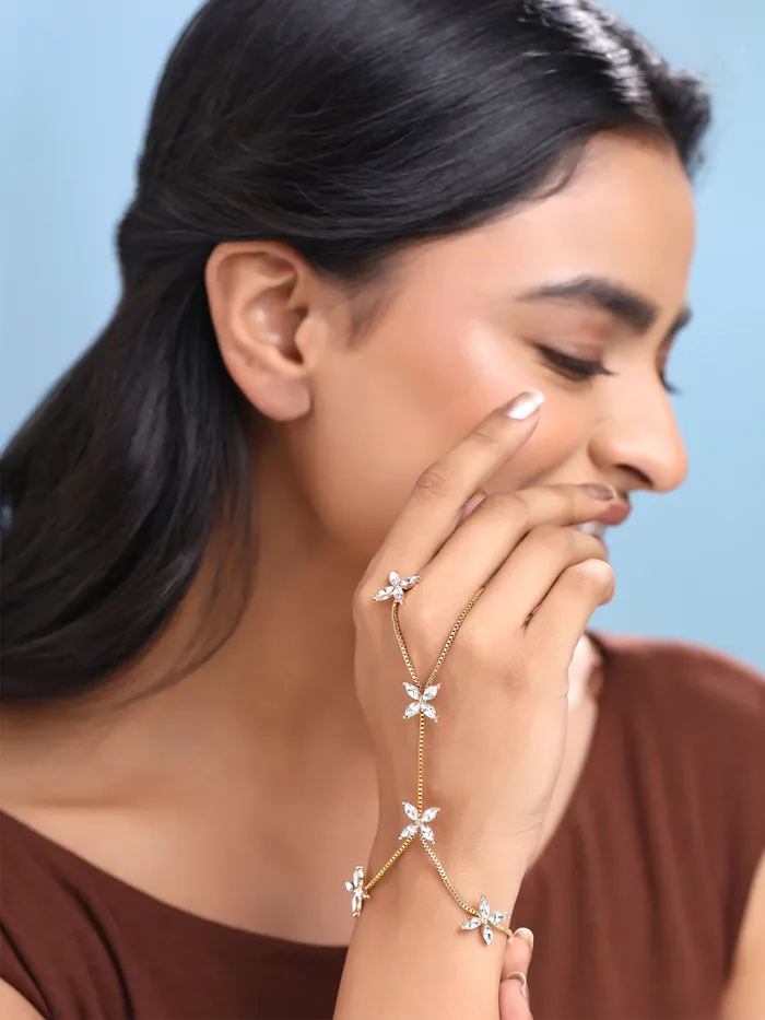 Yellow Chimes Necklaces Yellow Chimes Hand Chain For Women Gold Toned Flower Crystal Graceful Hand Chain For Women and Girls