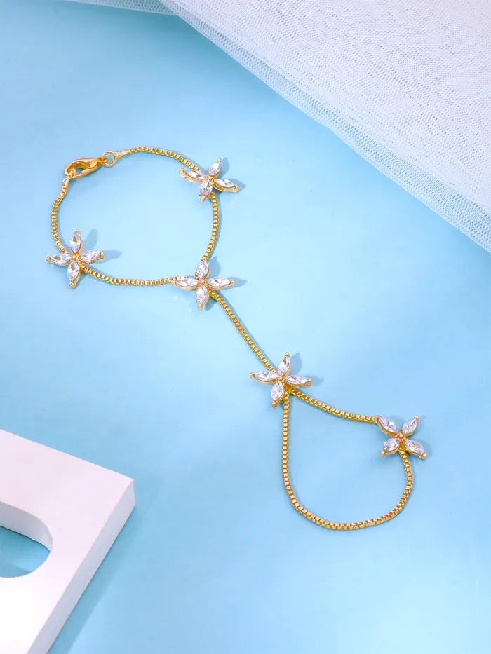 Yellow Chimes Necklaces Yellow Chimes Hand Chain For Women Gold Toned Flower Crystal Graceful Hand Chain For Women and Girls