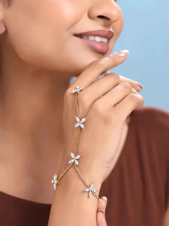 Yellow Chimes Necklaces Yellow Chimes Hand Chain For Women Gold Toned Flower Crystal Graceful Hand Chain For Women and Girls