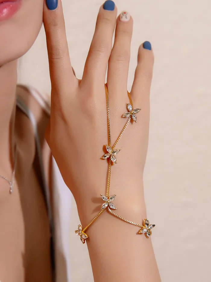 Yellow Chimes Necklaces Yellow Chimes Hand Chain For Women Gold Toned Flower Crystal Graceful Hand Chain For Women and Girls