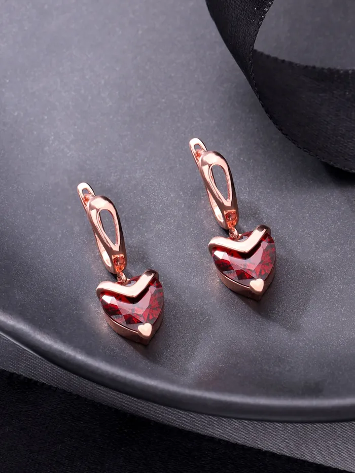 Yellow Chimes Necklaces Yellow Chimes Heart Shaped Crystal Drop Earrings For Women Fashion Women Earrings Rose Gold Plated Red Crystal Earrings For Girls Birthday Gift for Girls Anniversary Gift for Women