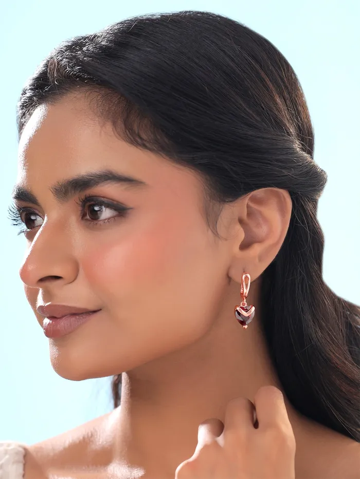 Yellow Chimes Necklaces Yellow Chimes Heart Shaped Crystal Drop Earrings For Women Fashion Women Earrings Rose Gold Plated Red Crystal Earrings For Girls Birthday Gift for Girls Anniversary Gift for Women