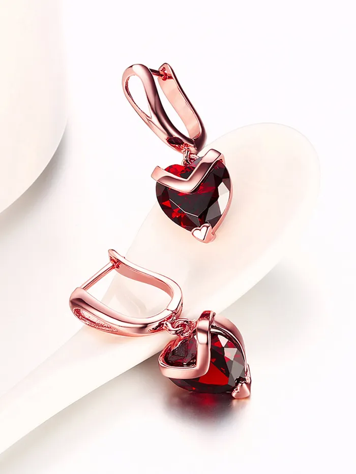 Yellow Chimes Necklaces Yellow Chimes Heart Shaped Crystal Drop Earrings For Women Fashion Women Earrings Rose Gold Plated Red Crystal Earrings For Girls Birthday Gift for Girls Anniversary Gift for Women