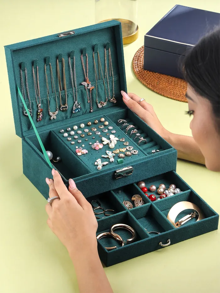 Yellow Chimes Necklaces Yellow Chimes Jewellery Organisers Storage Box Wedding Birthday Gift Box for Women Jewelry Box with Bangles Earrings Organisers Portable 2 Layers Jewelry Organizer Box