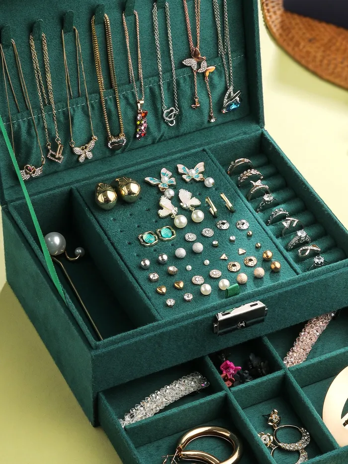 Yellow Chimes Necklaces Yellow Chimes Jewellery Organisers Storage Box Wedding Birthday Gift Box for Women Jewelry Box with Bangles Earrings Organisers Portable 2 Layers Jewelry Organizer Box