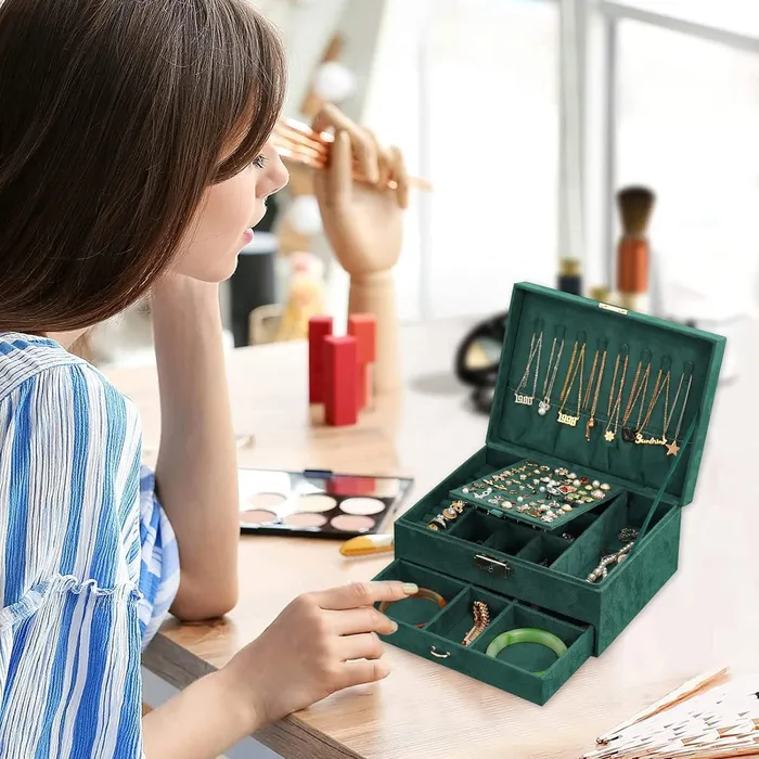 Yellow Chimes Necklaces Yellow Chimes Jewellery Organisers Storage Box Wedding Birthday Gift Box for Women Jewelry Box with Bangles Earrings Organisers Portable 2 Layers Jewelry Organizer Box