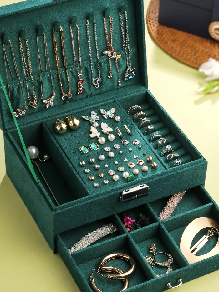 Yellow Chimes Necklaces Yellow Chimes Jewellery Organisers Storage Box Wedding Birthday Gift Box for Women Jewelry Box with Bangles Earrings Organisers Portable 2 Layers Jewelry Organizer Box