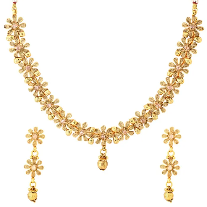 Yellow Chimes Necklaces Yellow Chimes Jewellery Set for Women Gold Toned Floral Designed White Crystal Studded Choker Necklace Set with Earrings for Women and Girls Yellow Chimes Necklaces Yellow Chimes Jewellery Set for Women Gold Toned Floral Designed White Crystal Studded Choker Necklace Set with Earrings for Women and Girls
