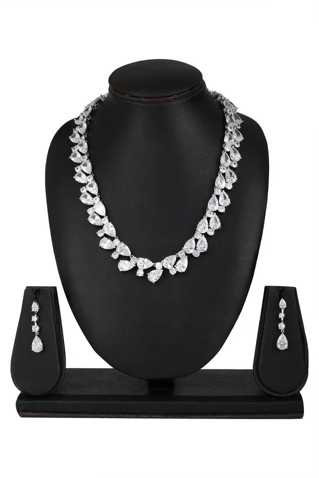 Yellow Chimes Necklaces Yellow Chimes Jewellery Set for Women Swiss Cubic Zirconia 18K Rose Gold Plated Necklace Set for Women and Girls