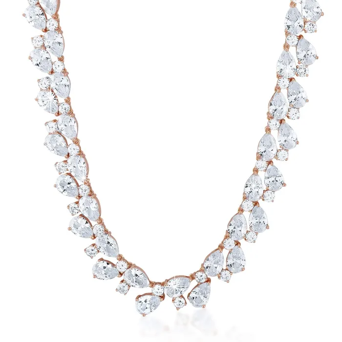 Yellow Chimes Necklaces Yellow Chimes Jewellery Set for Women Swiss Cubic Zirconia 18K Rose Gold Plated Necklace Set for Women and Girls